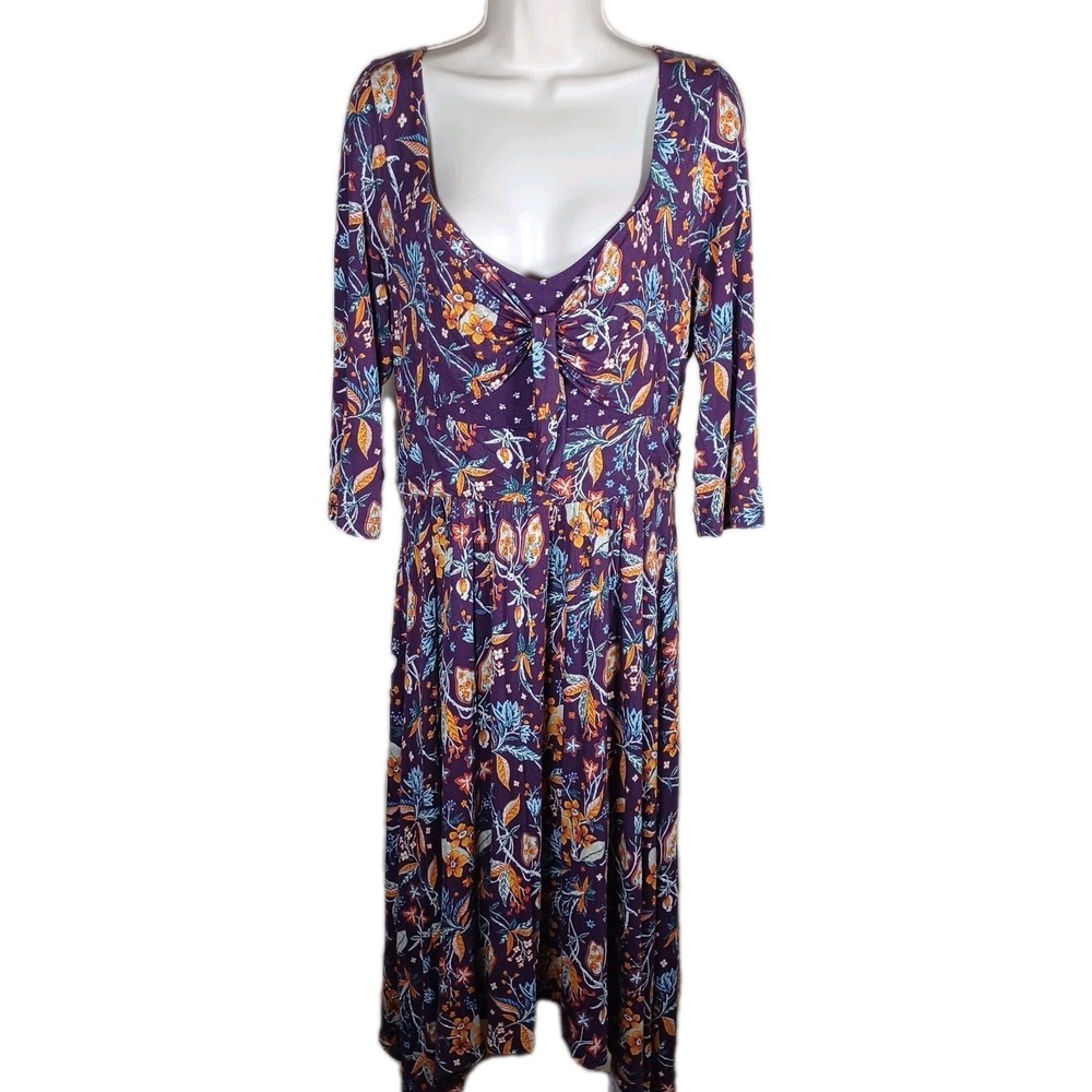 Maeve Anthropologie Beloved‎ Empire Waist Tie Dress Purple Floral Boho Sharkbite